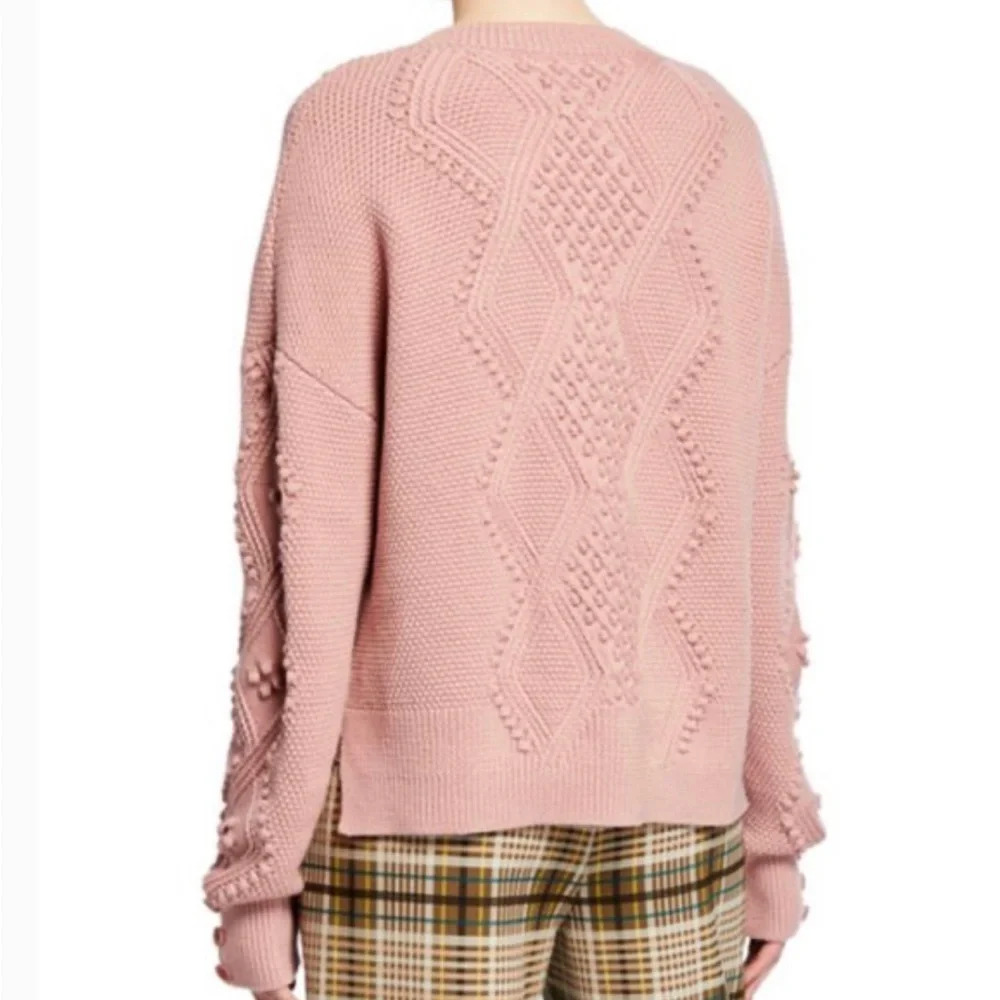 Jonathan Simkhai Cable Knit Pom Pom Sweater Antique Rose - Picture 6 of 8